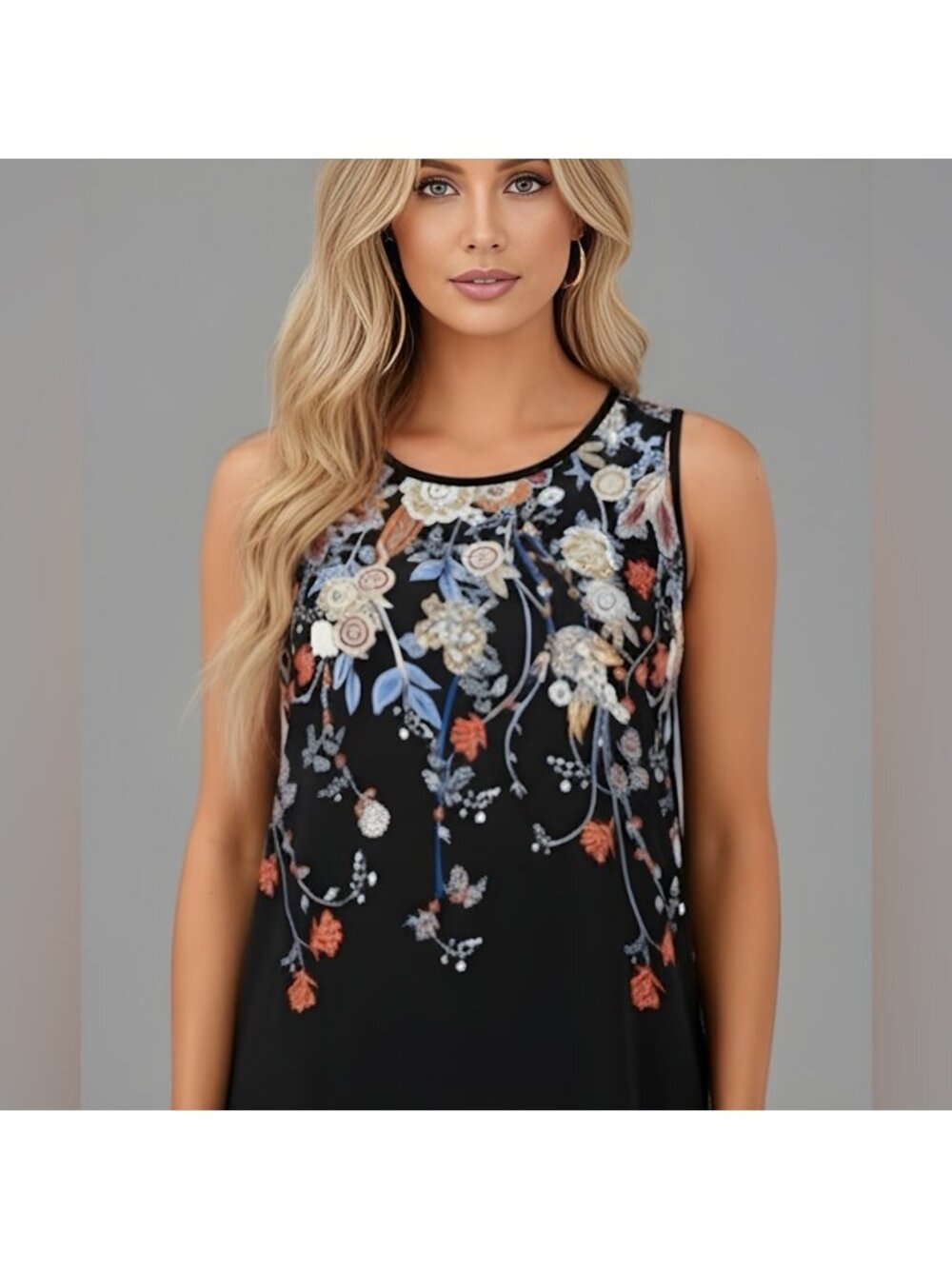 Floral Print Tank Dress With Pockets - Picture 2 of 9